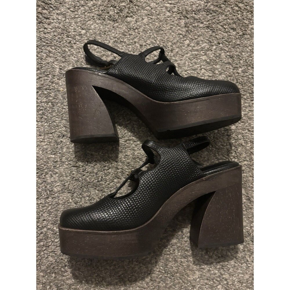 Charlotte Stone Gael Platform Mary Jane Clogs Black Leather Wood Size 7 - Picture 5 of 9